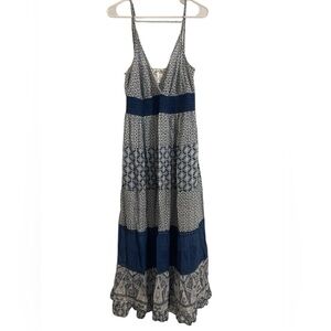 Papillon Blue and White Printed Long Dress- XL- 100% Cotton!